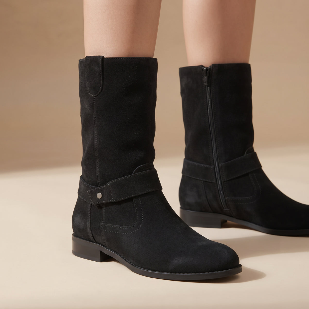 AccentSuedeStuddedAnkleStrapBoots