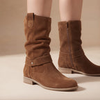AccentSuedeStuddedAnkleStrapBootsbrown