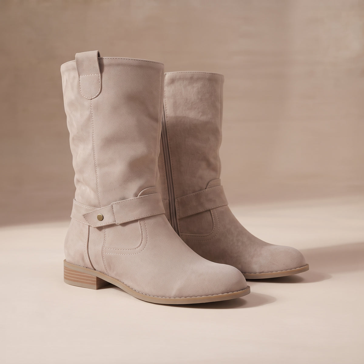 AccentSuedeStuddedAnkleStrapBootsoffwhite