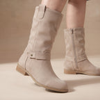 AccentSuedeStuddedAnkleoffwhiteStrapBoots