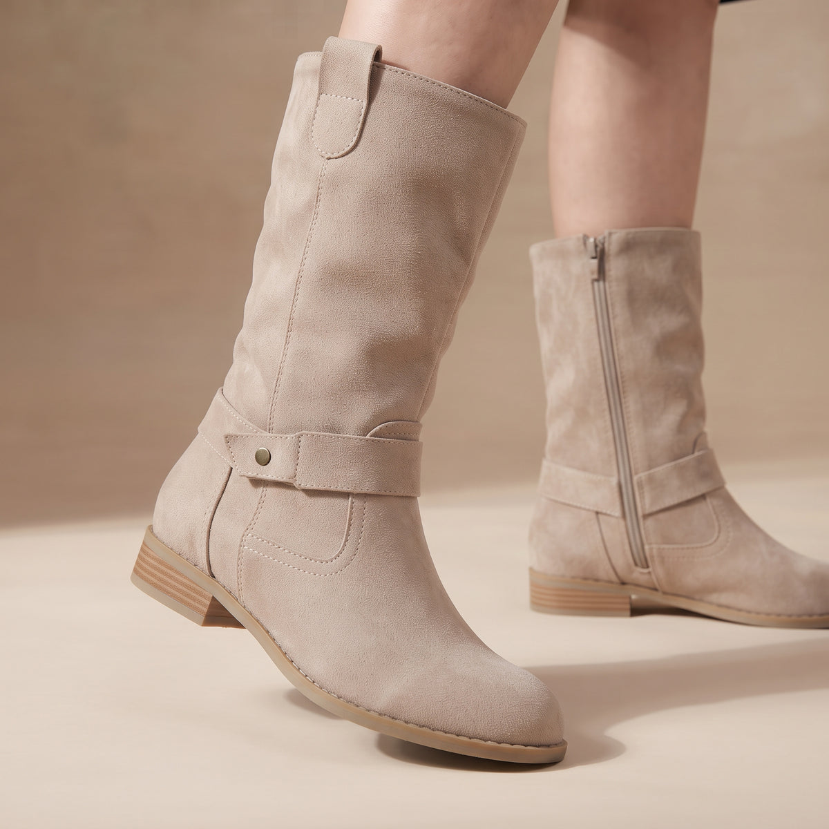 AccentSuedeStuddedAnkleoffwhiteStrapBoots