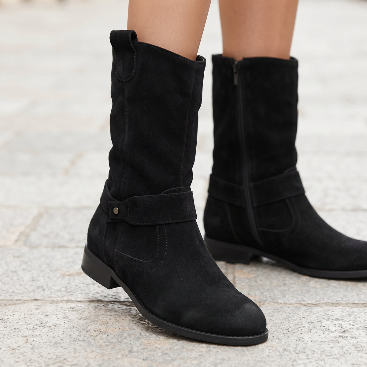 AccentSuedeStuddedblackAnkleStrapBoots