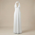 White halter neck dress on a beige background