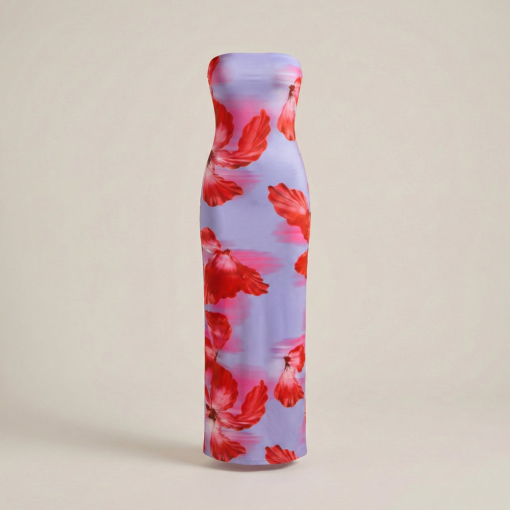 Floral-patterned bottle on a beige background