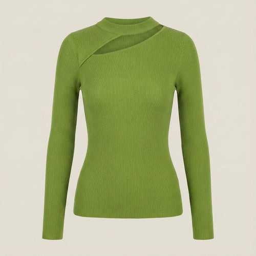 Green ribbed sweater on a beige background