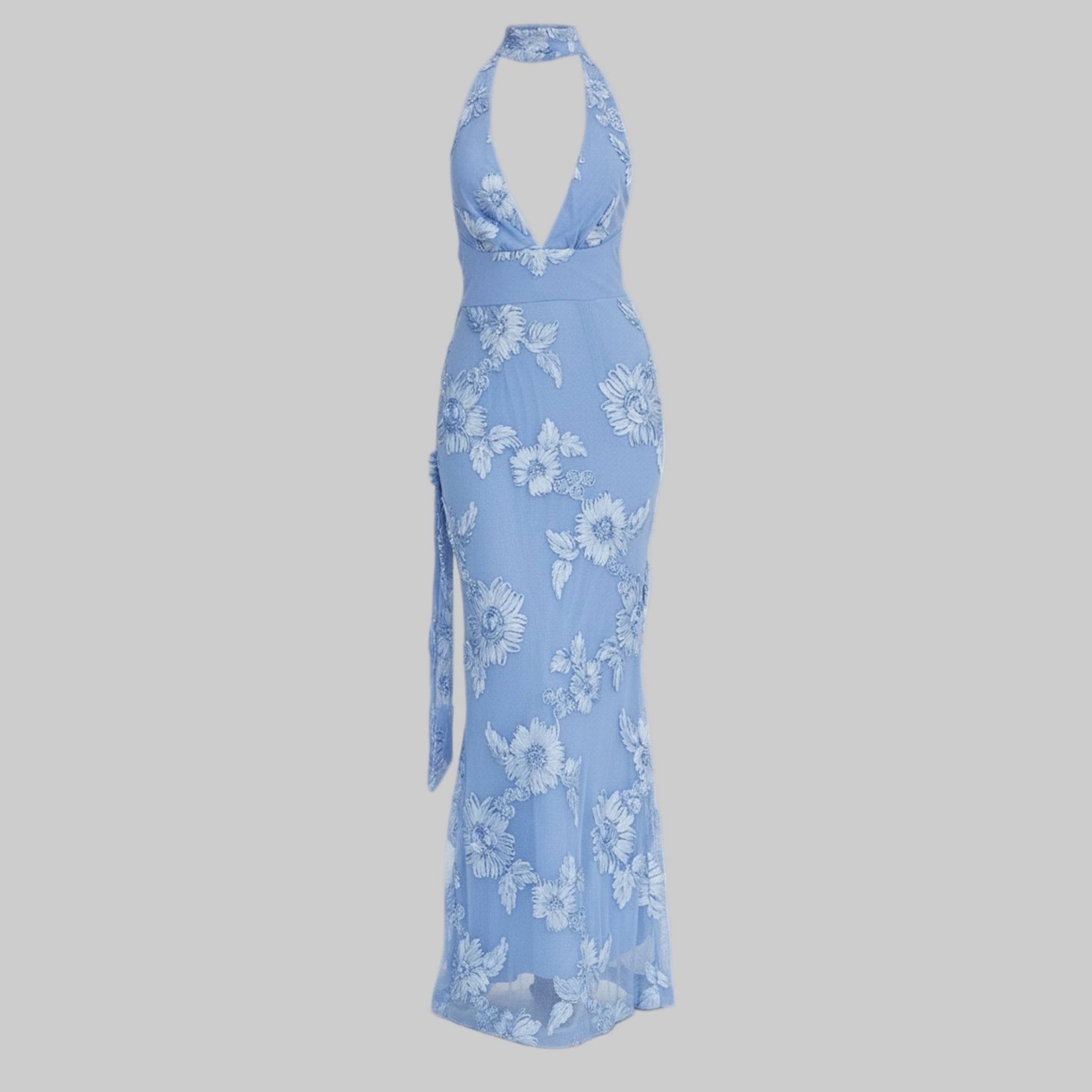 Blue floral dress on a white background