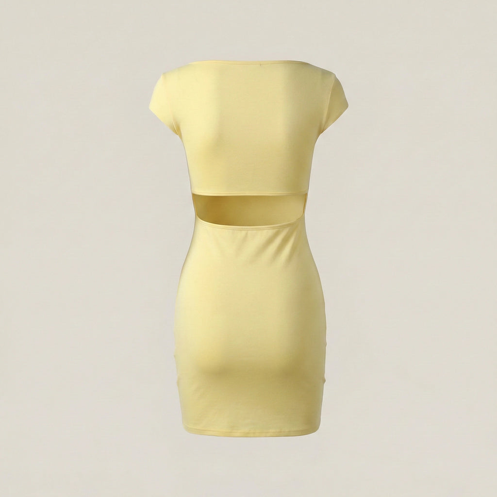 Yellow dress with a belt on a light gray background
