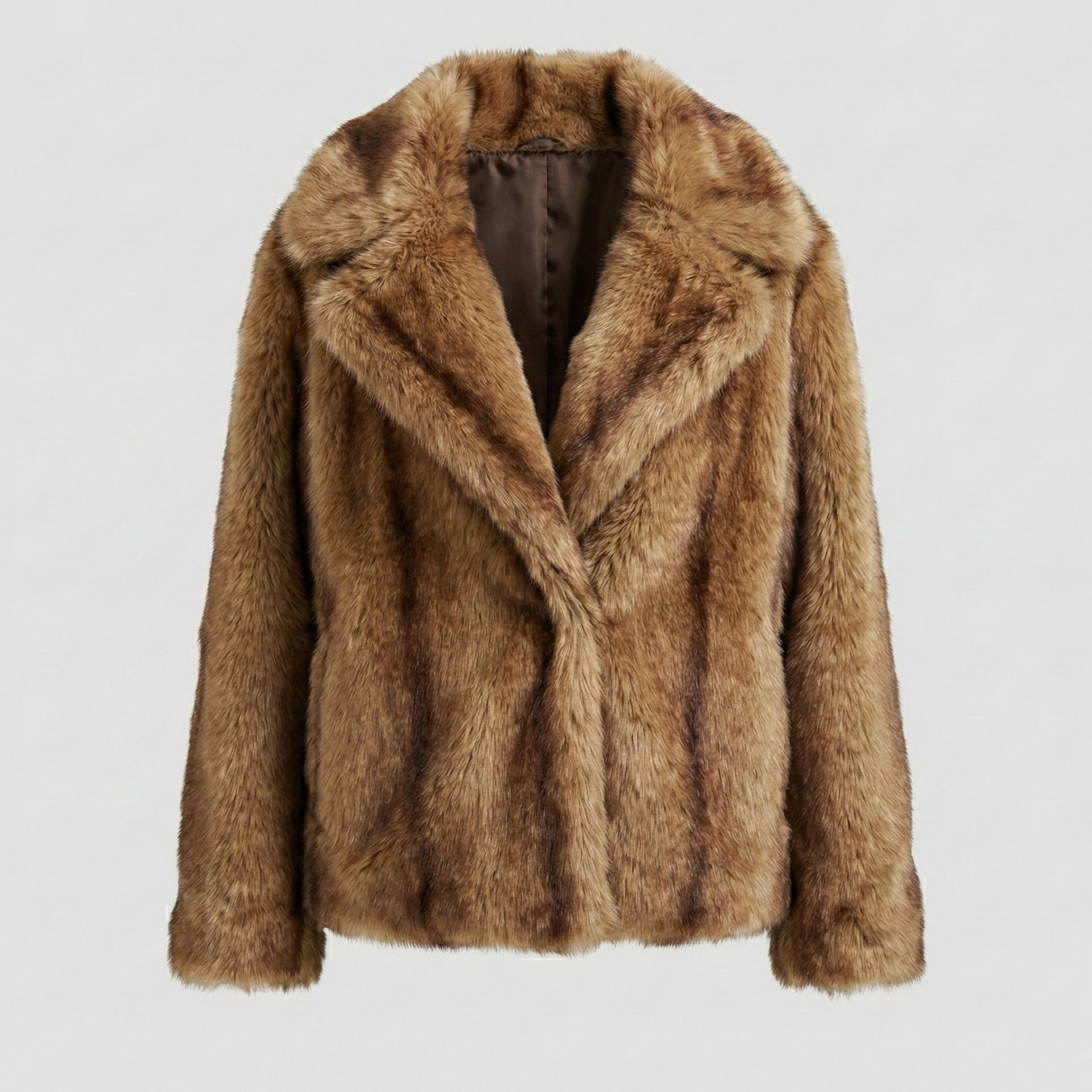 Brown fur coat on a light gray background