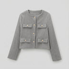 Gray jacket with button details on a light gray background