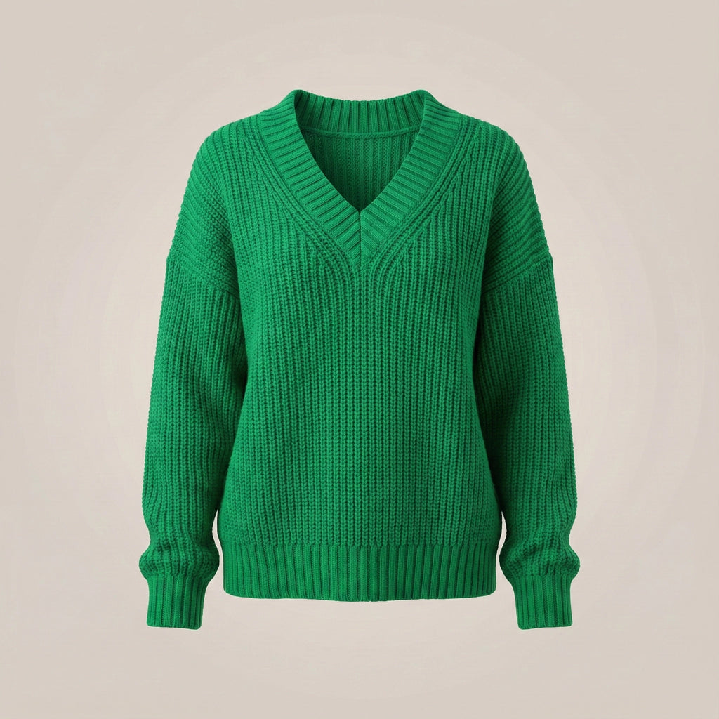 Green sweater on a beige background