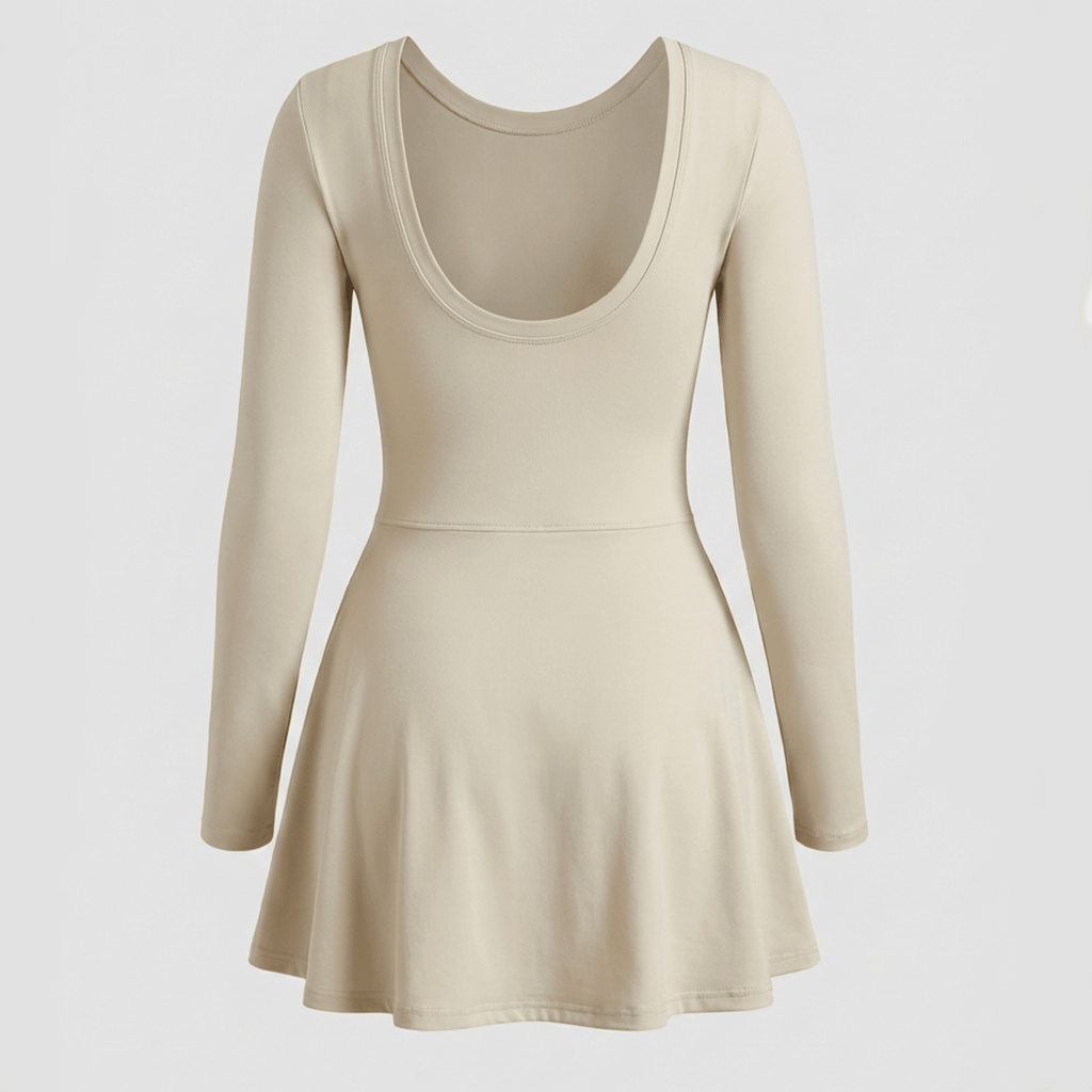 Beige long-sleeve dress on a light gray background