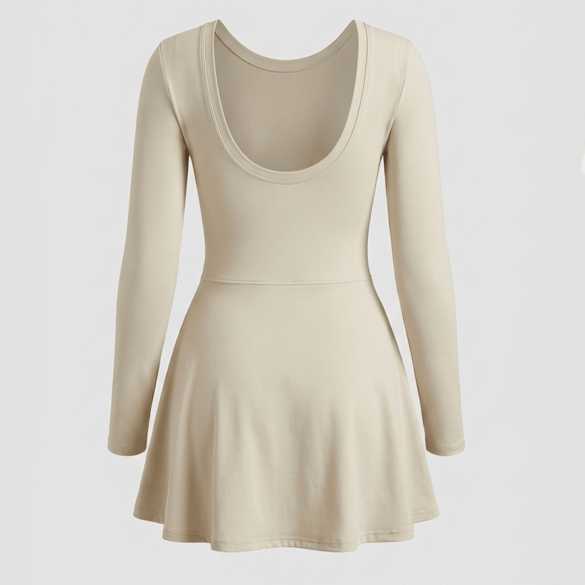 Beige long-sleeve dress on a light gray background