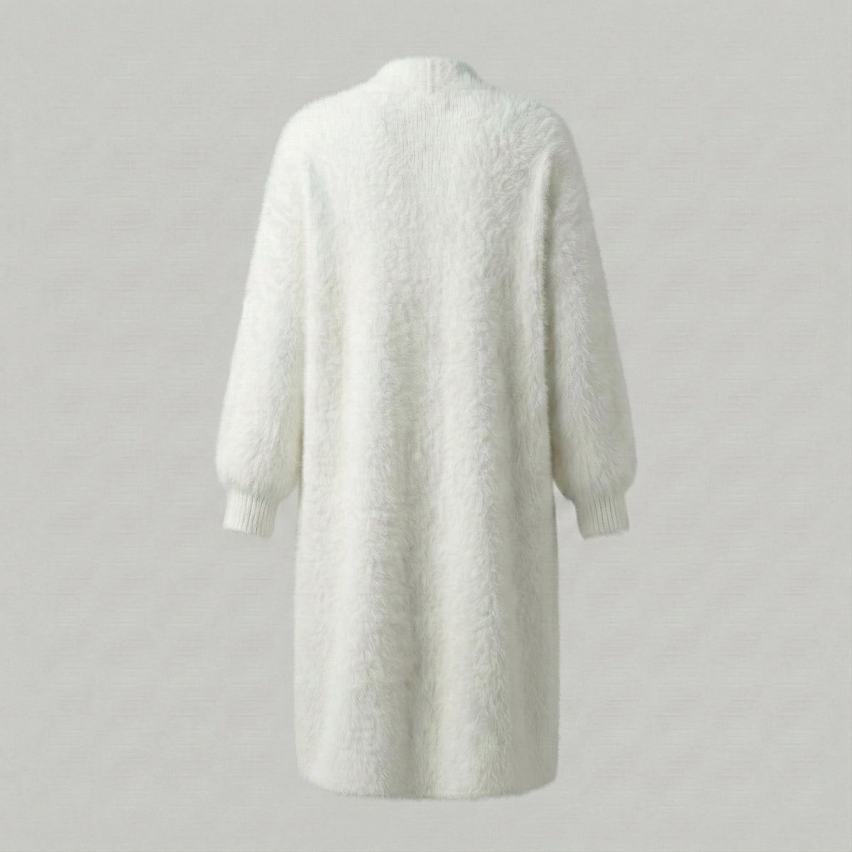 White textured cardigan on a gray background