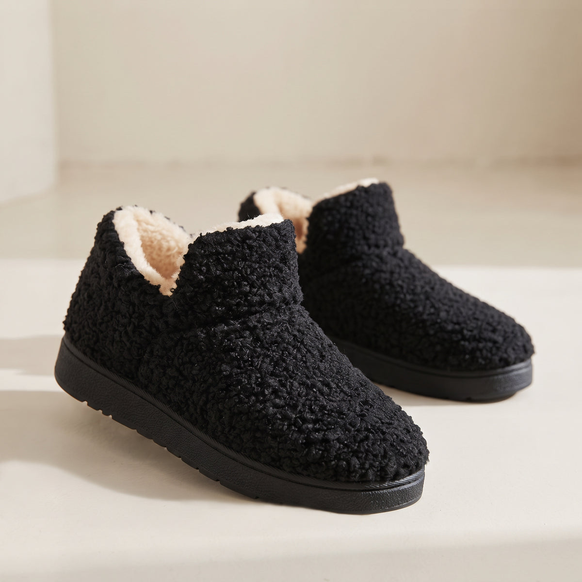 CozyTeddyFleeceWinterAnkleBootiesblack