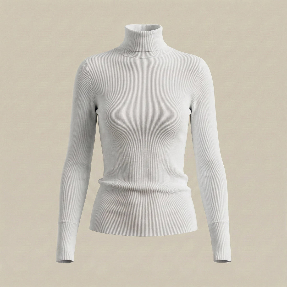White turtleneck sweater on a beige background