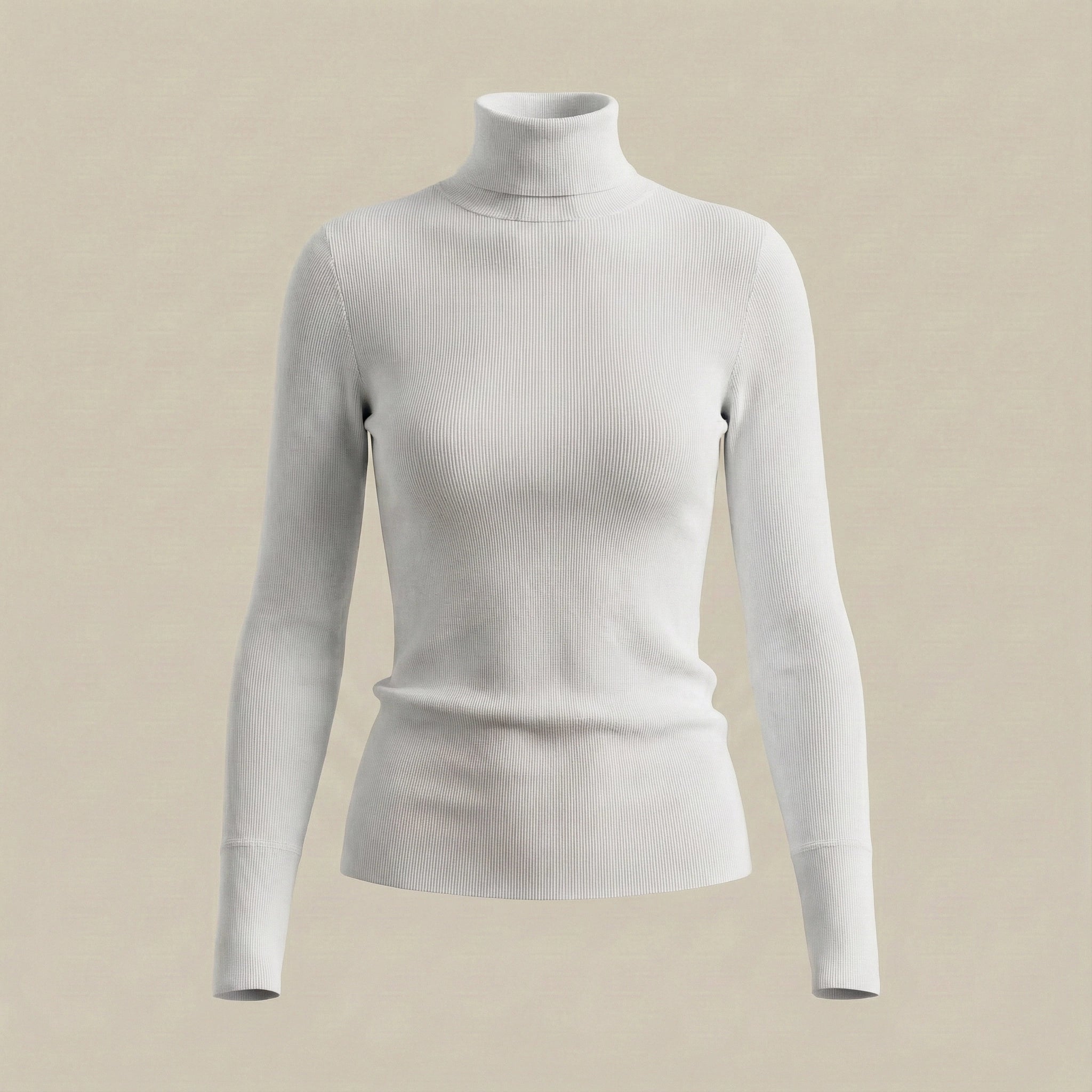 White turtleneck sweater on a beige background