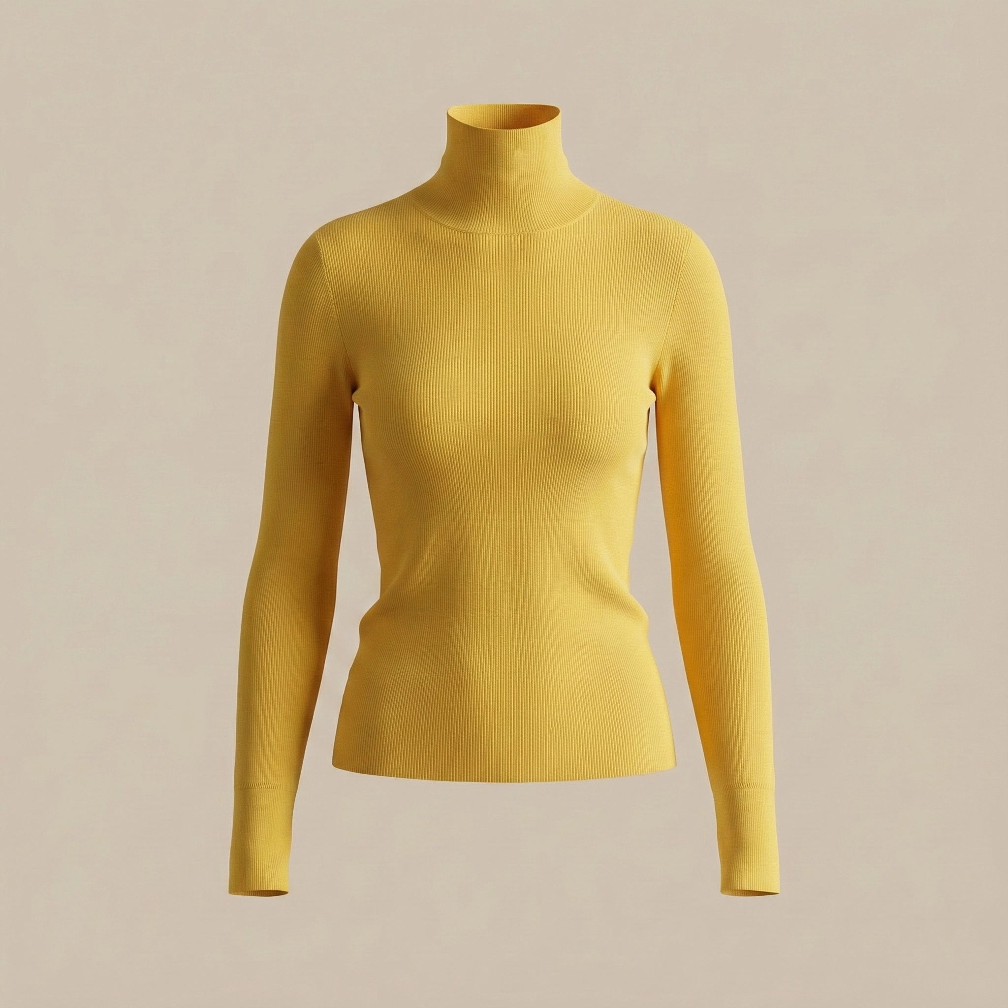 Yellow turtleneck sweater on a beige background