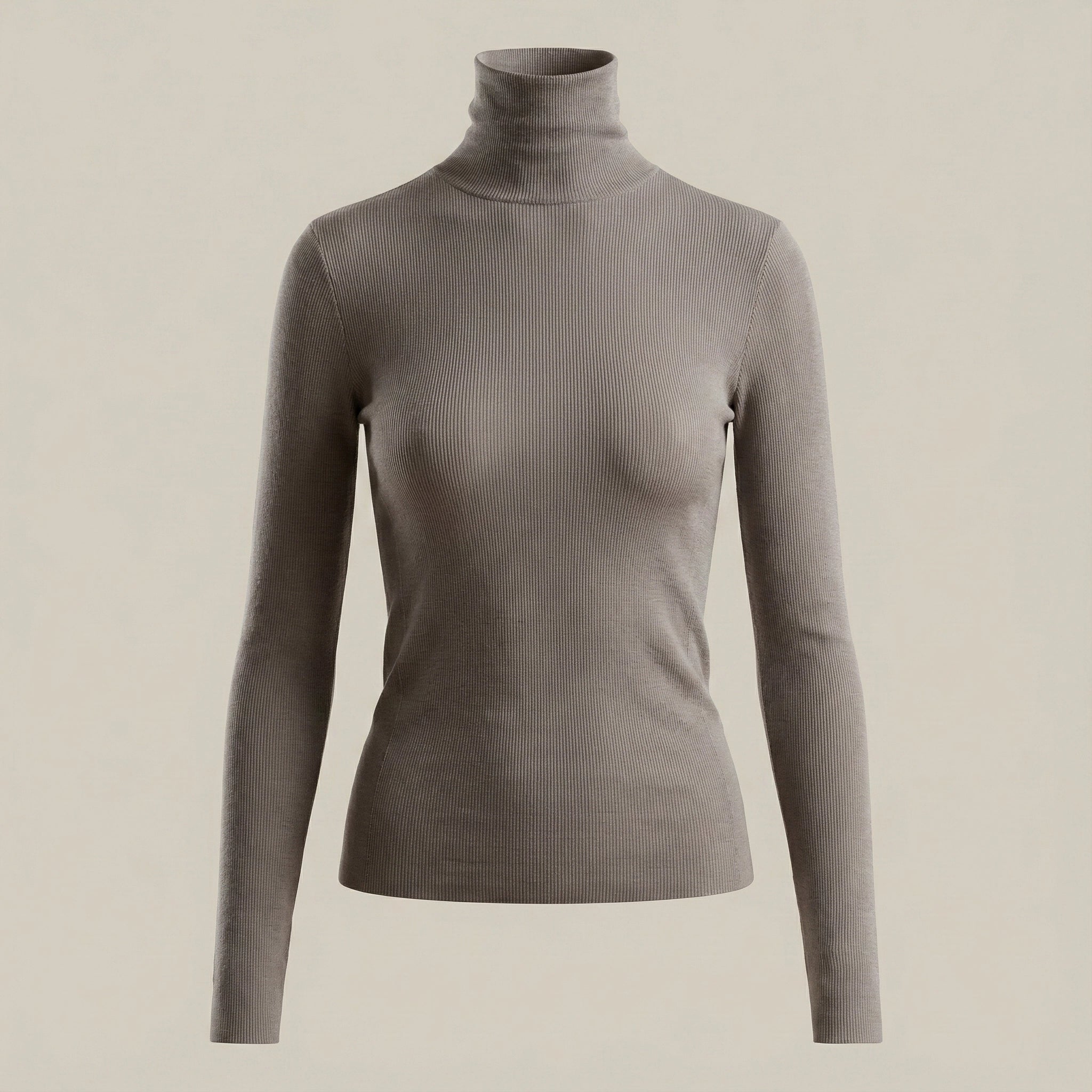 Gray turtleneck sweater on a beige background