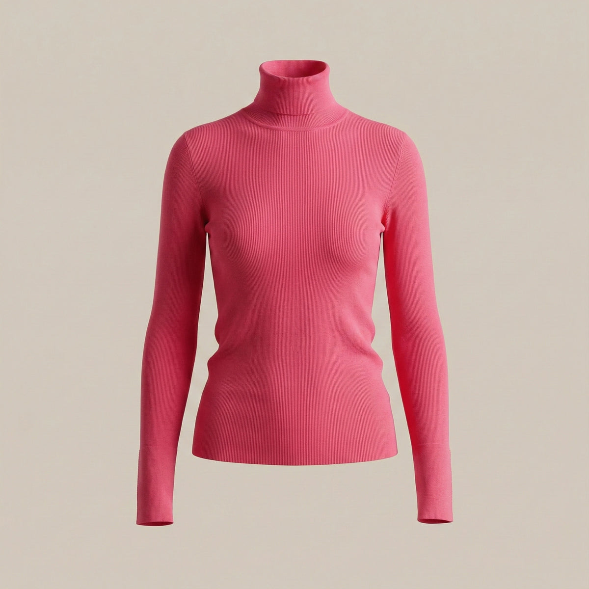 Pink turtleneck sweater on a beige background