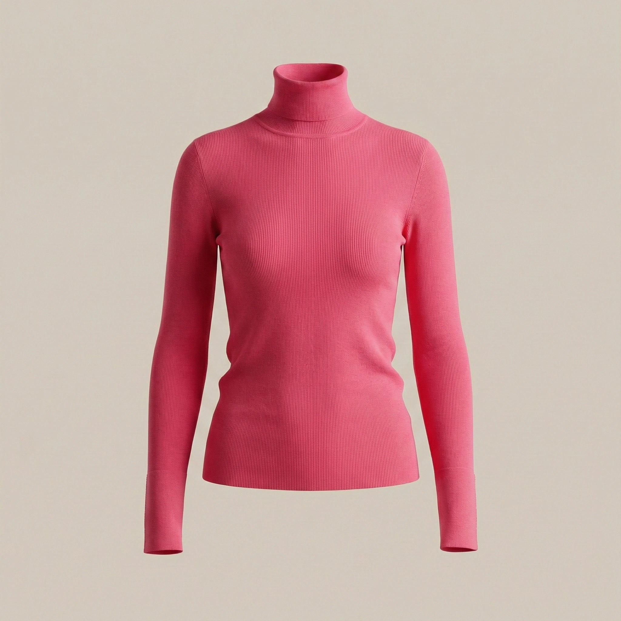 Pink turtleneck sweater on a beige background