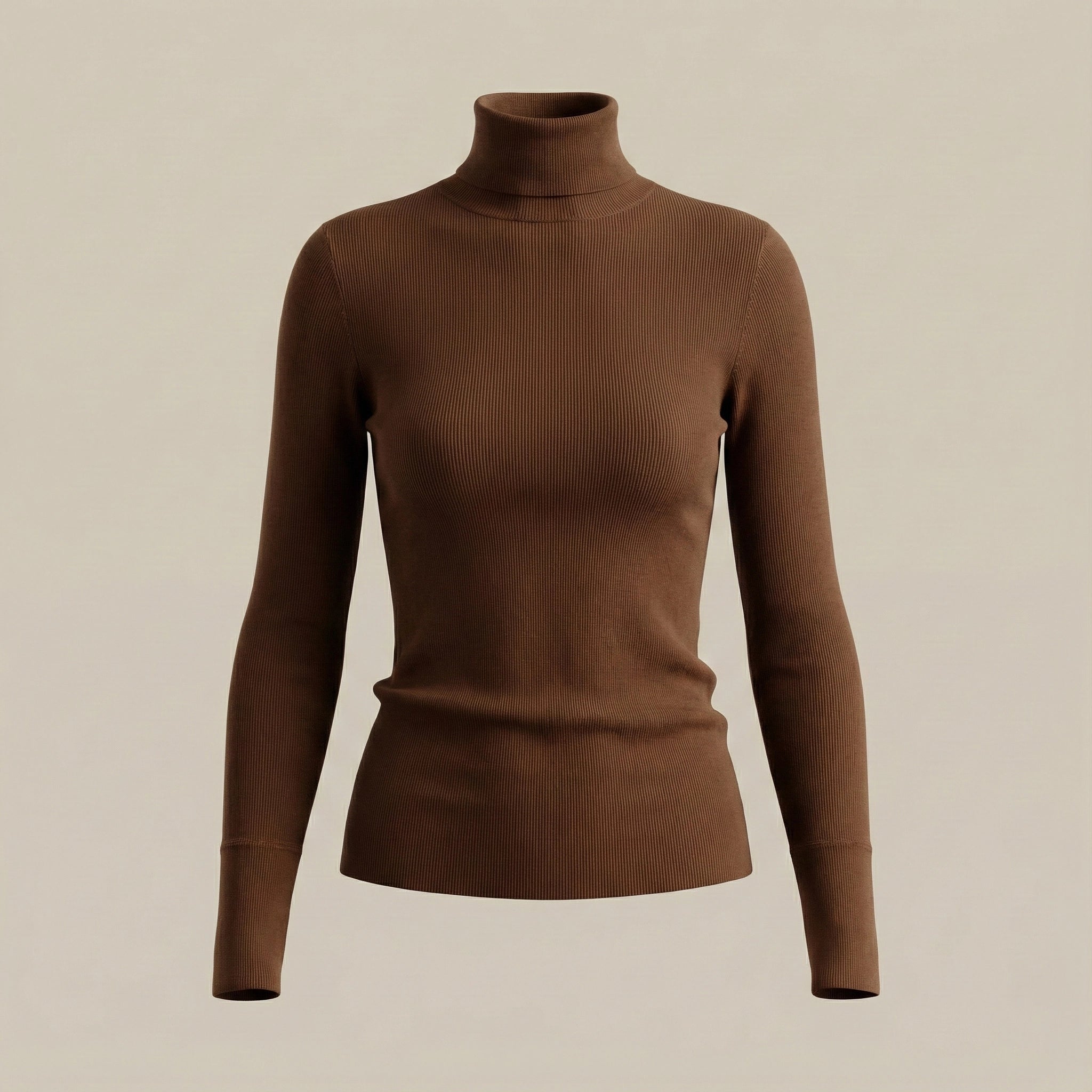 Brown turtleneck sweater on a beige background