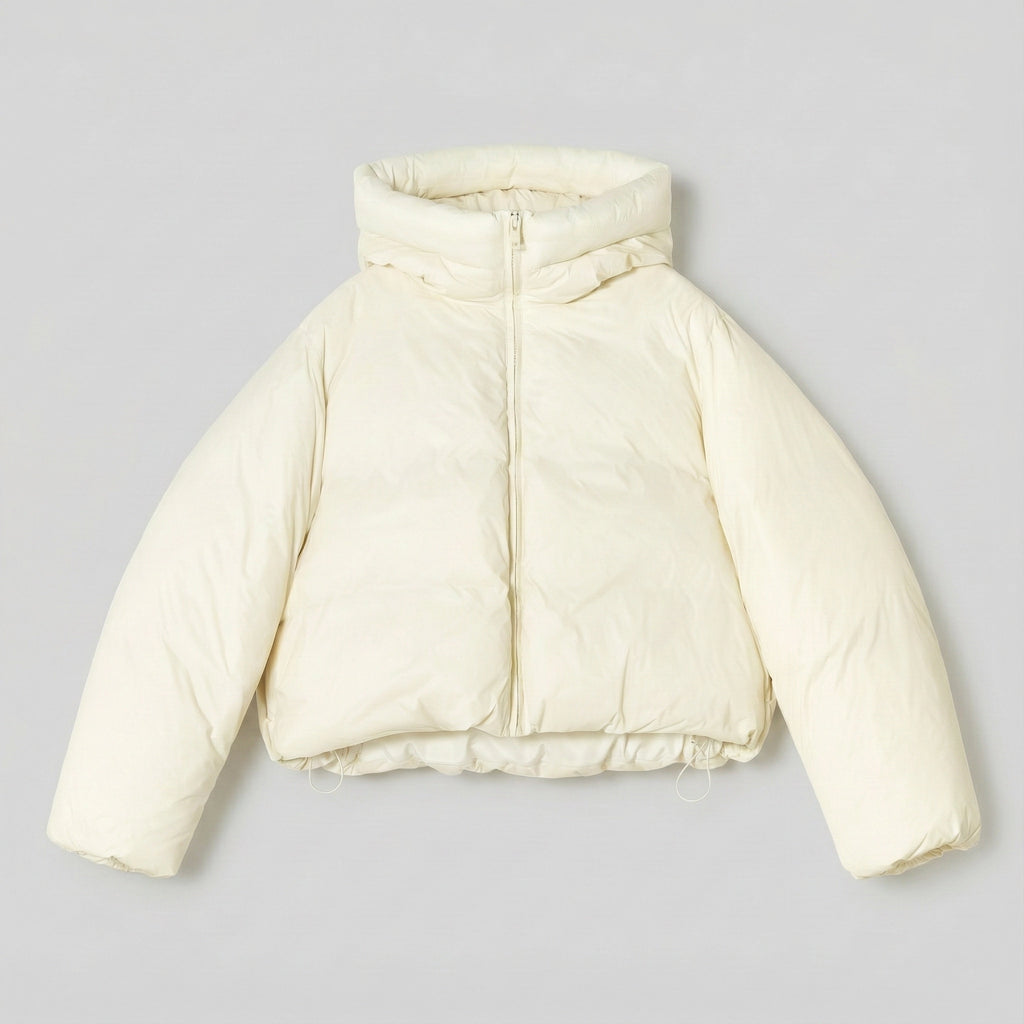 White puffer jacket on a light gray background