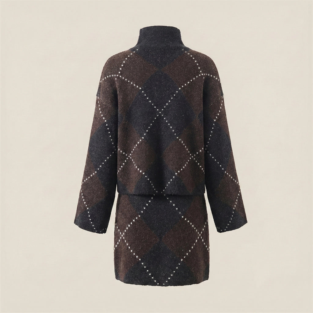 Brown argyle patterned coat on a beige background