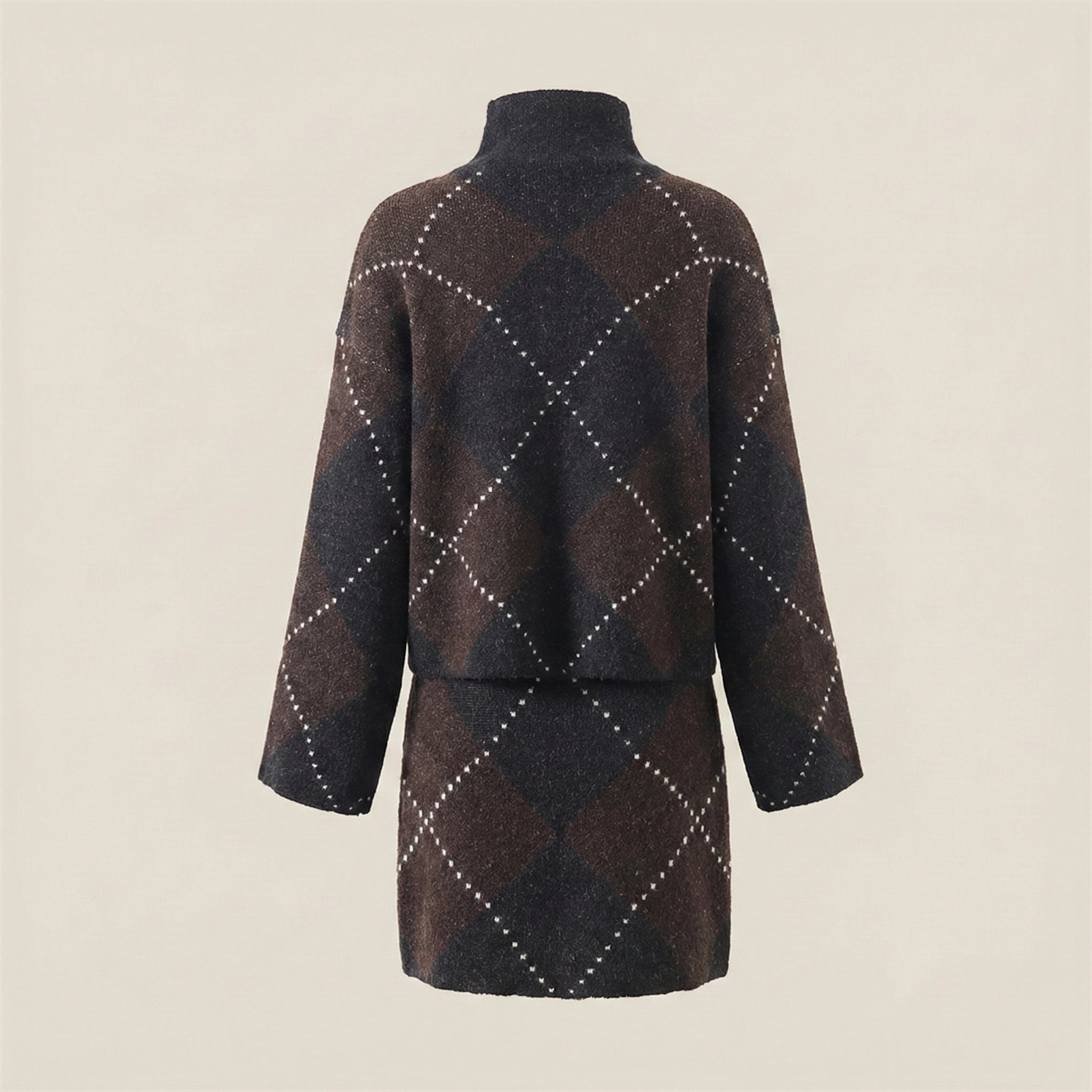 Brown argyle patterned coat on a beige background
