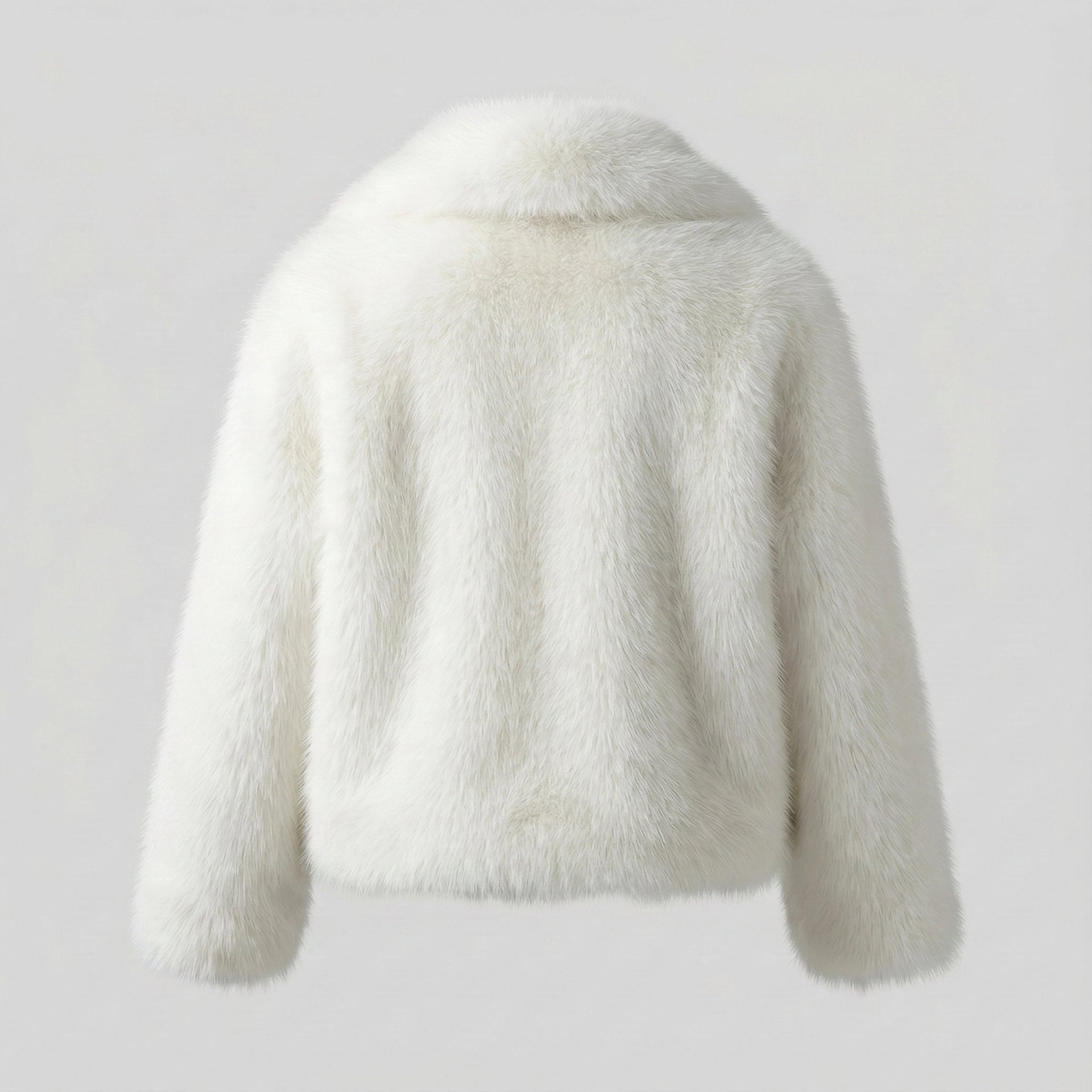 White fluffy jacket on a light gray background