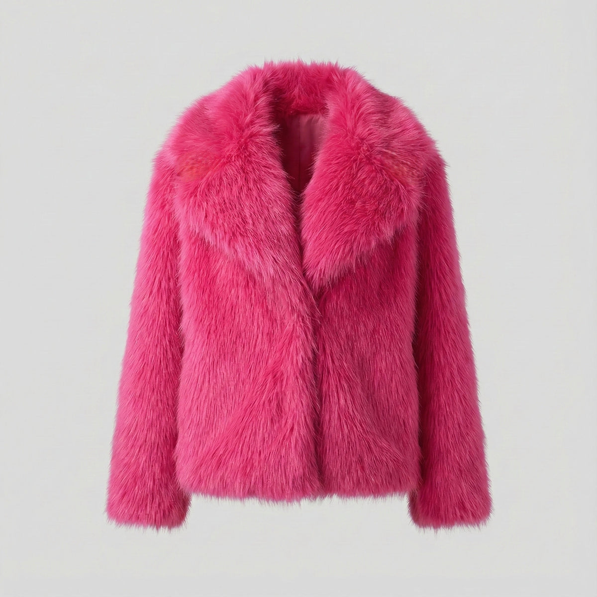 Pink fluffy jacket on a light gray background