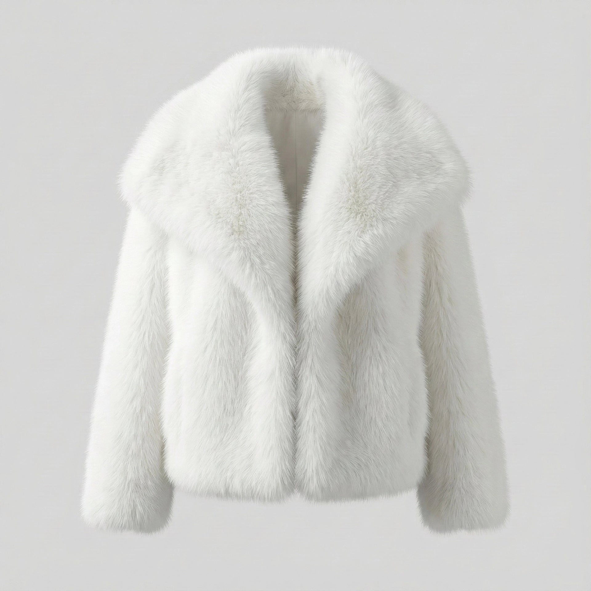 White fur coat on a light gray background