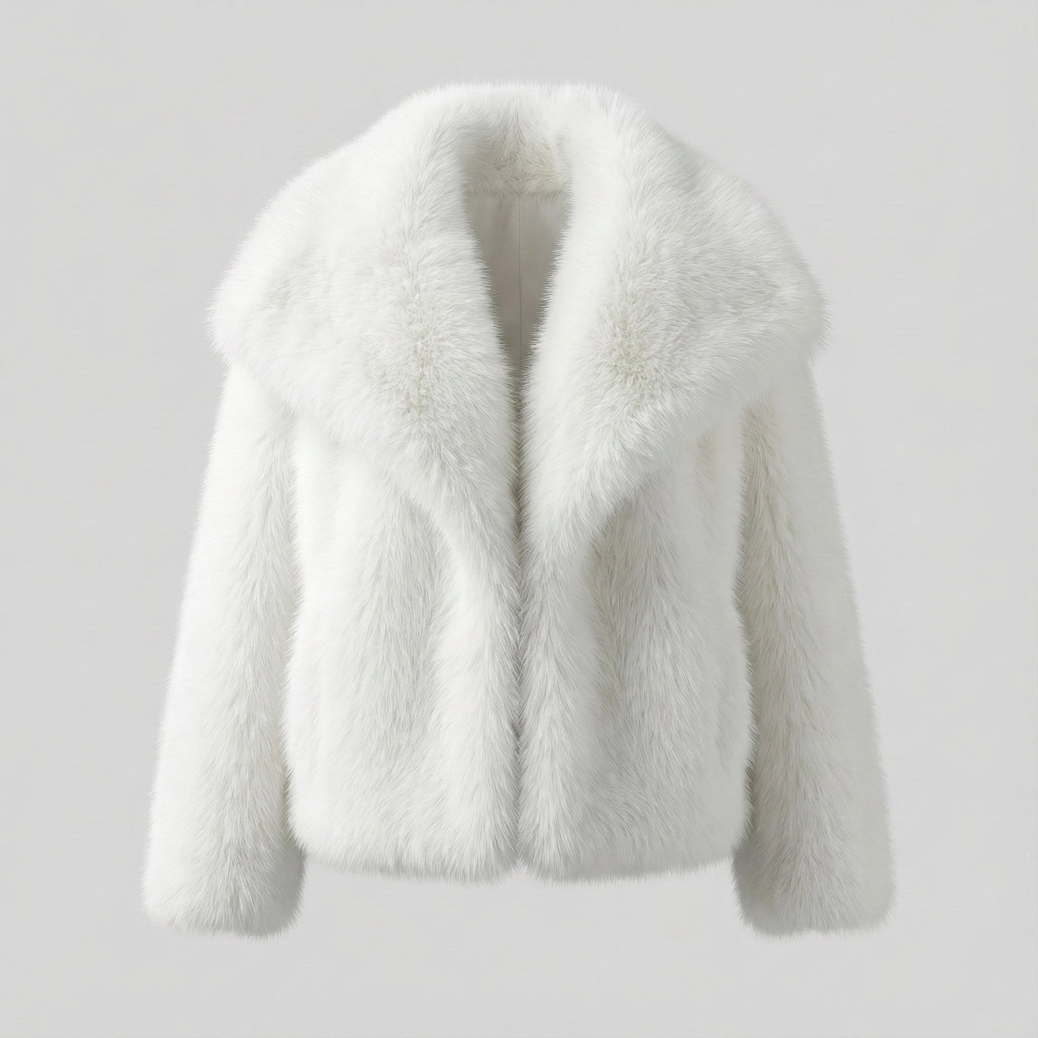 White fur coat on a light gray background