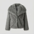 Gray faux fur jacket on a light gray background