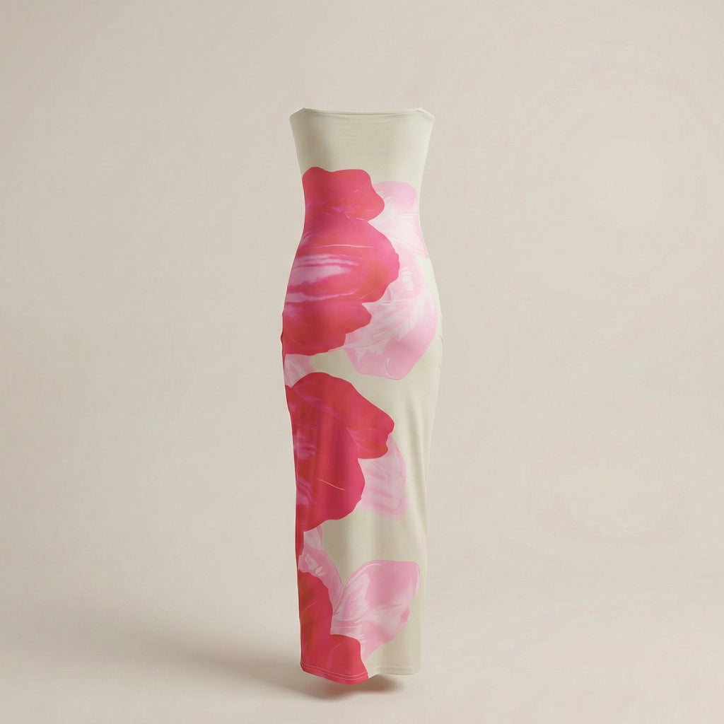 Skirt with pink floral pattern on a beige background
