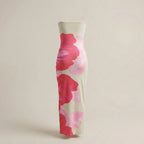Skirt with pink floral pattern on a beige background