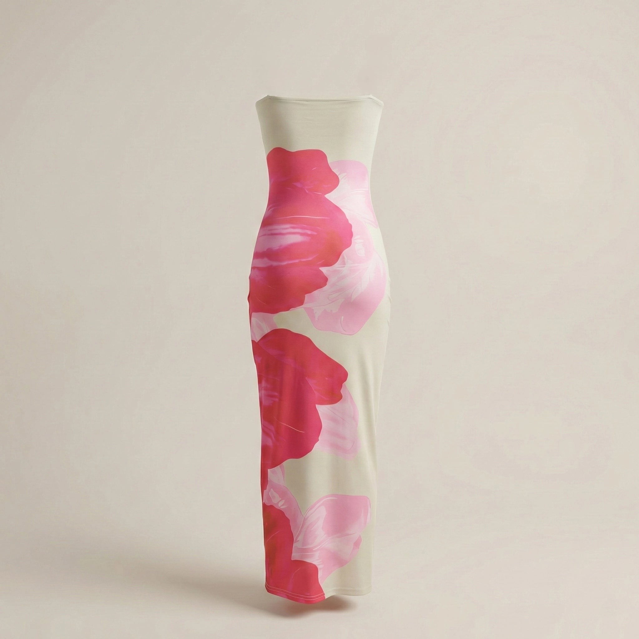 Skirt with pink floral pattern on a beige background