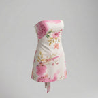 Floral strapless dress on a gray background