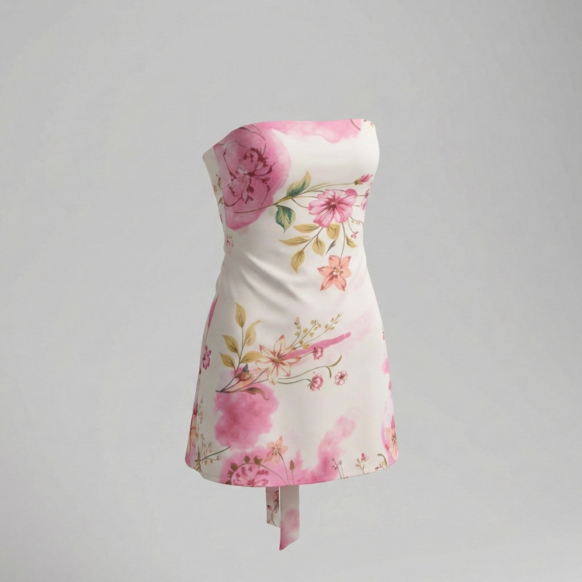 Floral strapless dress on a gray background