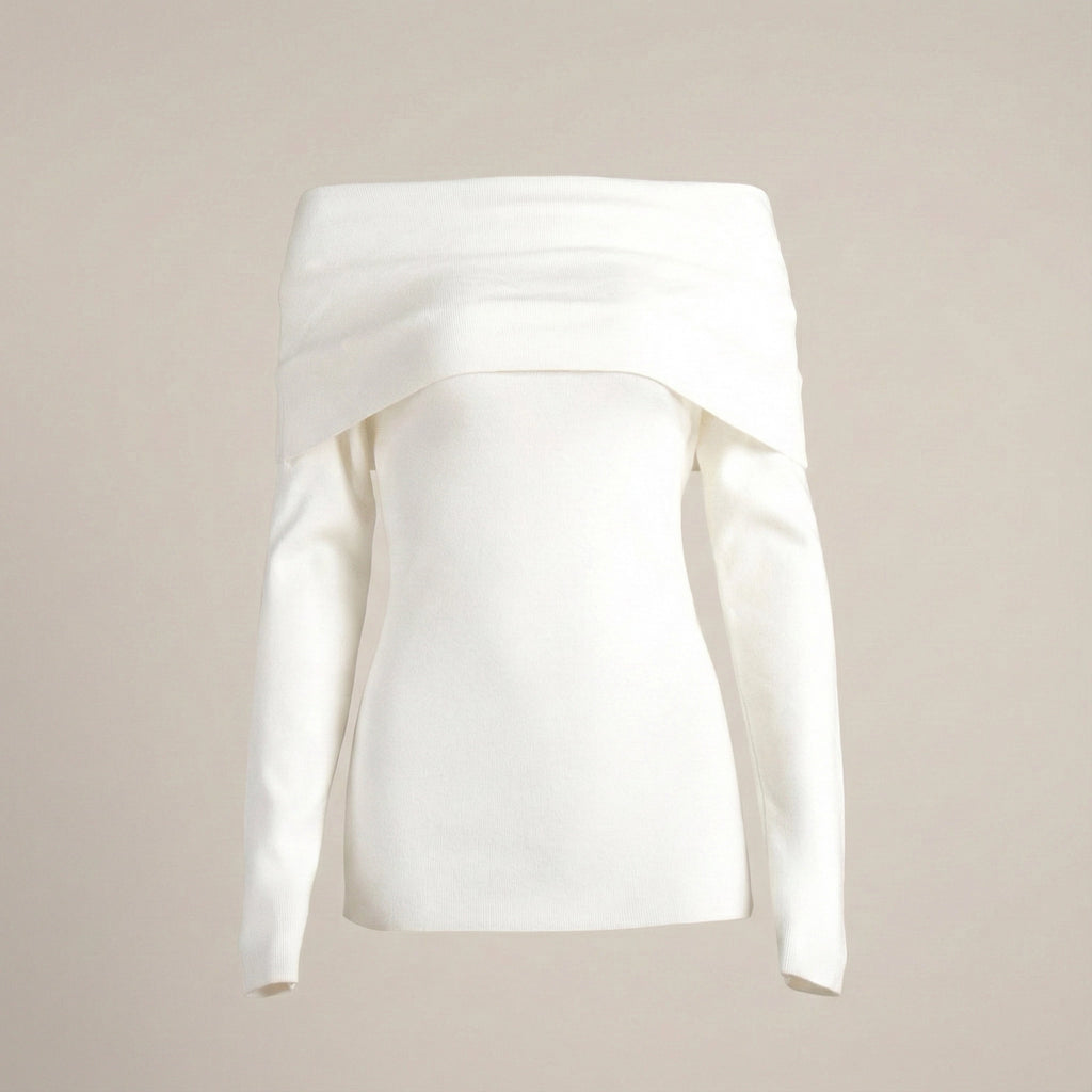 White off-shoulder top on a beige background