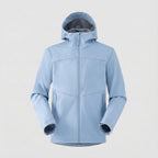 Light blue jacket with a hood on a light gray background