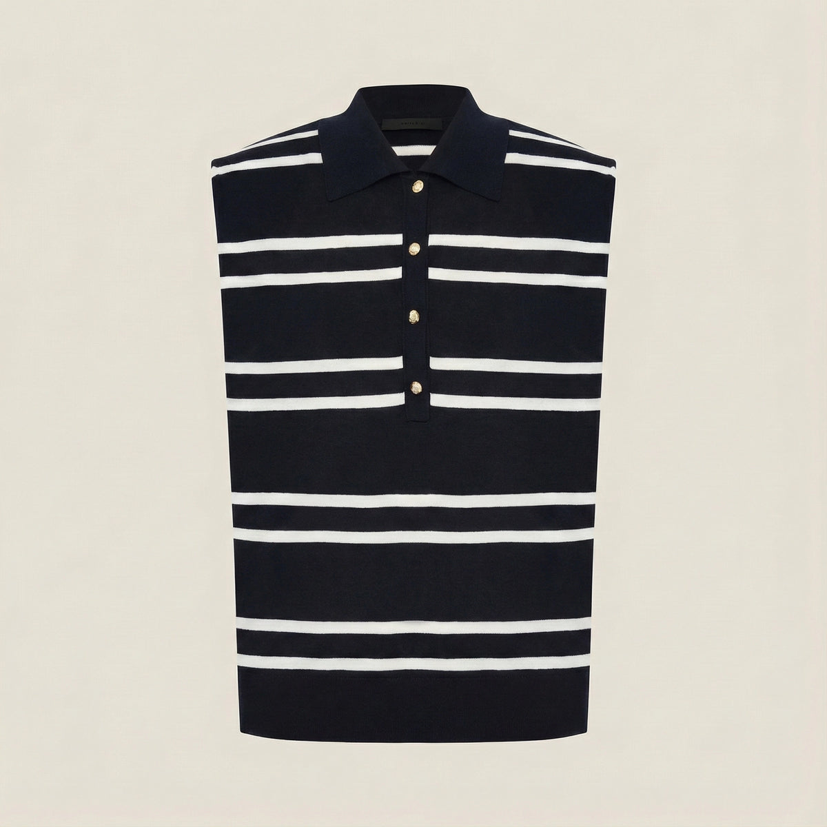 Black and white striped sleeveless shirt on a beige background