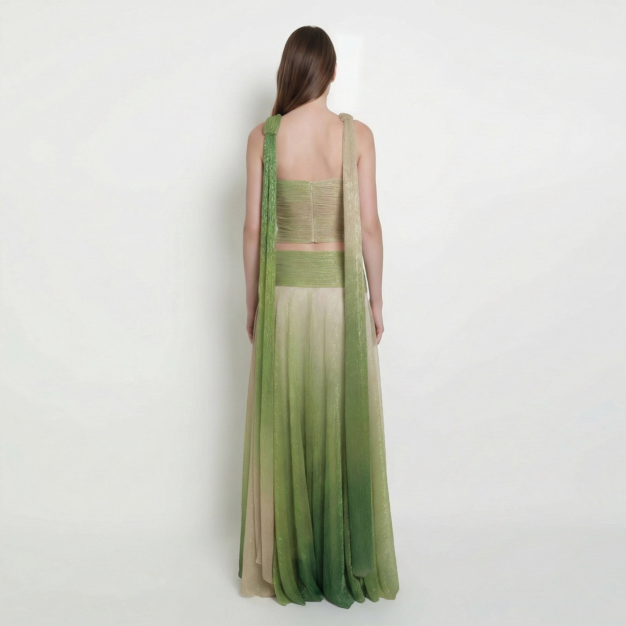 Green and beige gradient dress on a white background