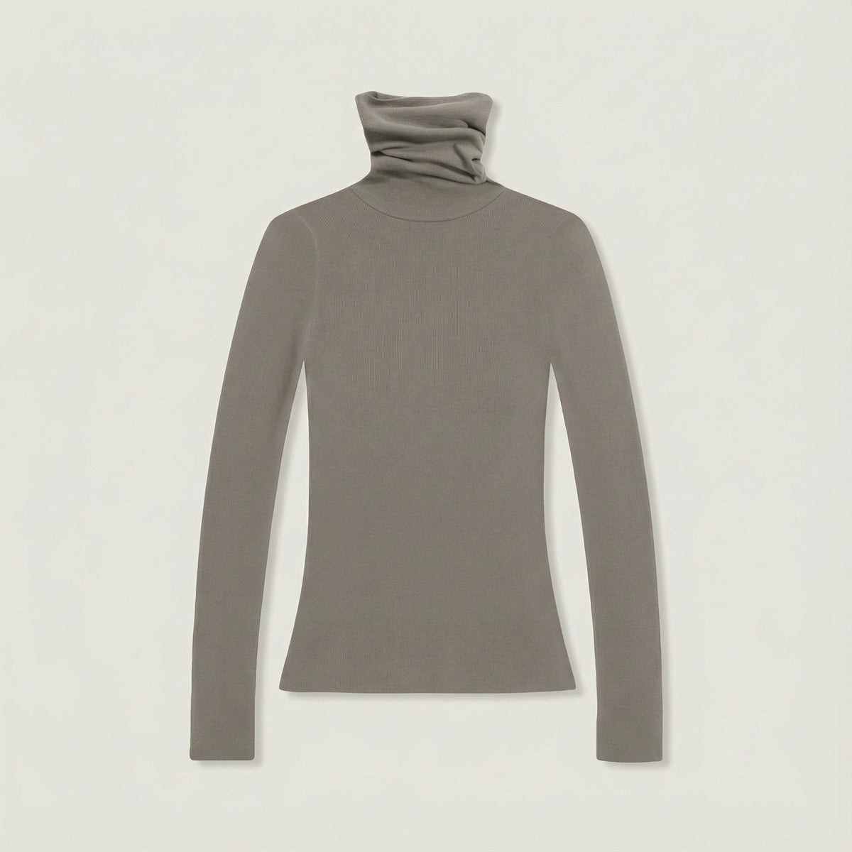 Gray turtleneck sweater on a light gray background