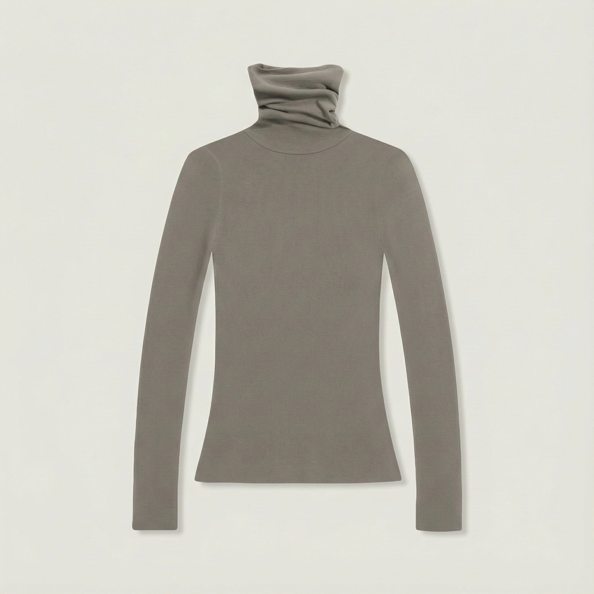 Gray turtleneck sweater on a light gray background