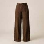 Brown wide-leg pants with a belt on a beige background