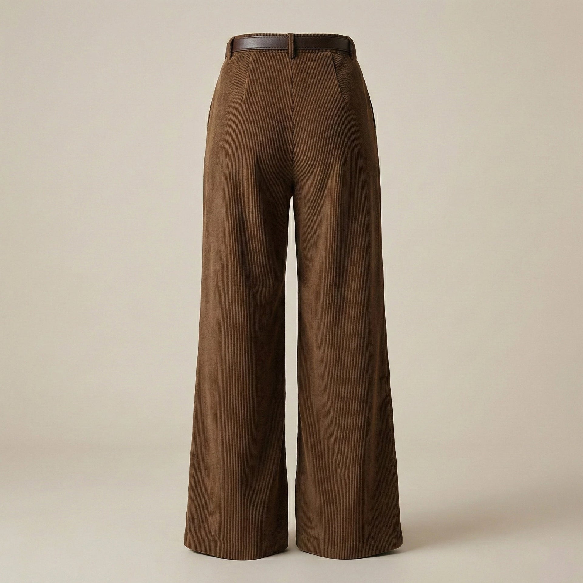 Brown wide-leg pants on a beige background