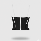 Black and white striped top on a light gray background