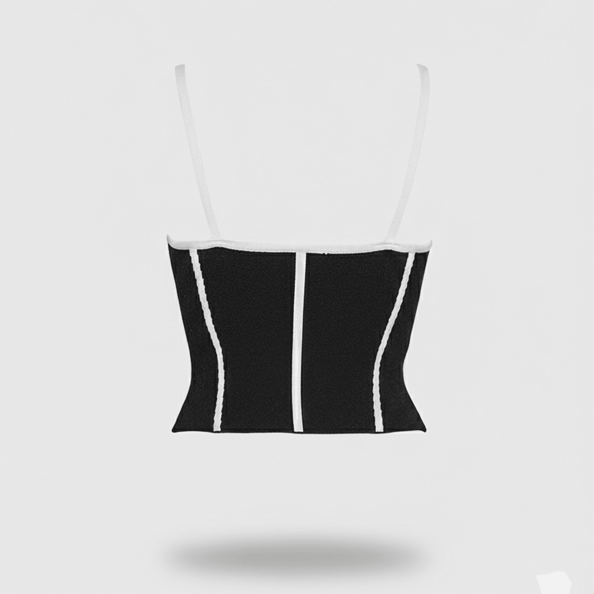 Black and white striped top on a light gray background