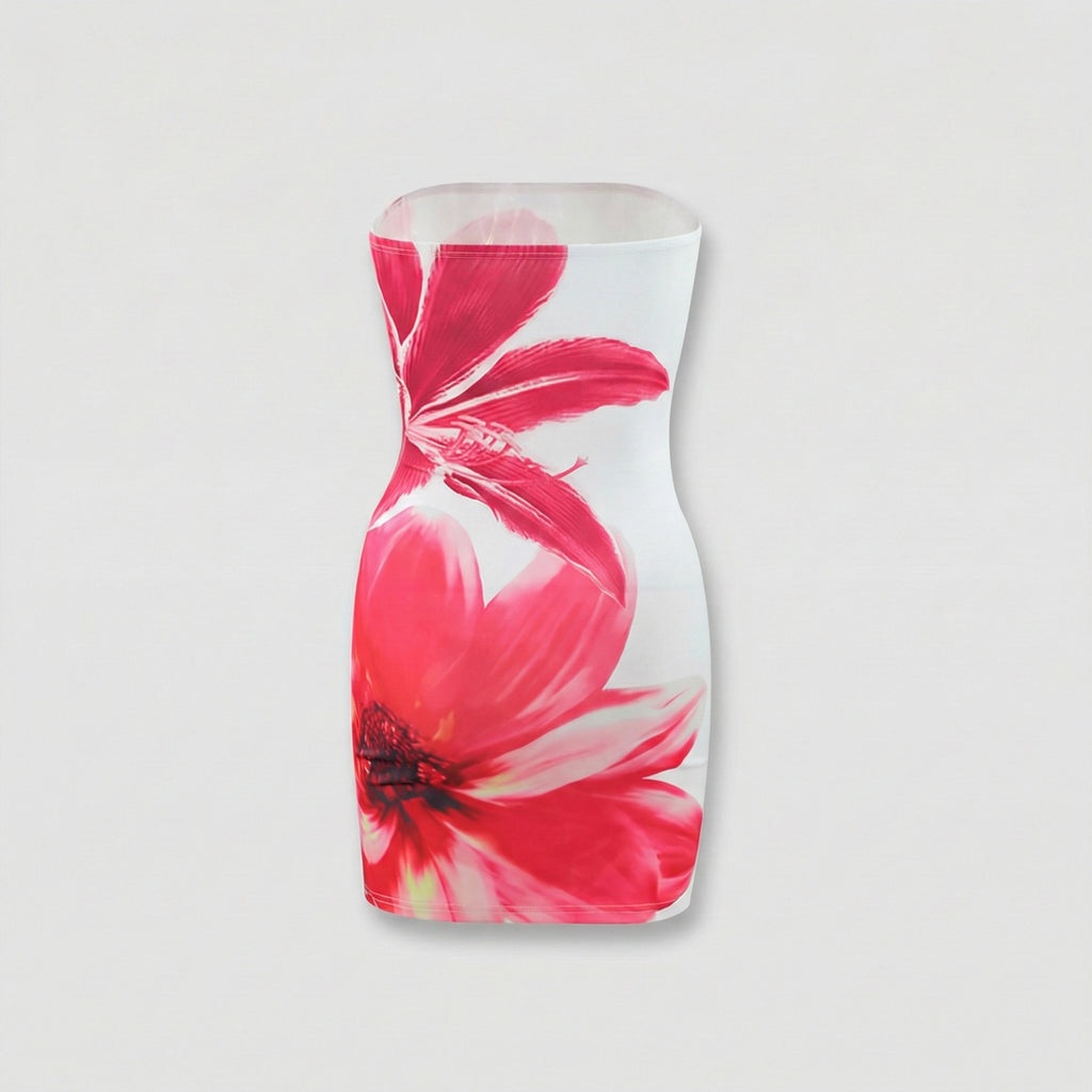 Bottle-shaped product with pink floral design on a light gray background