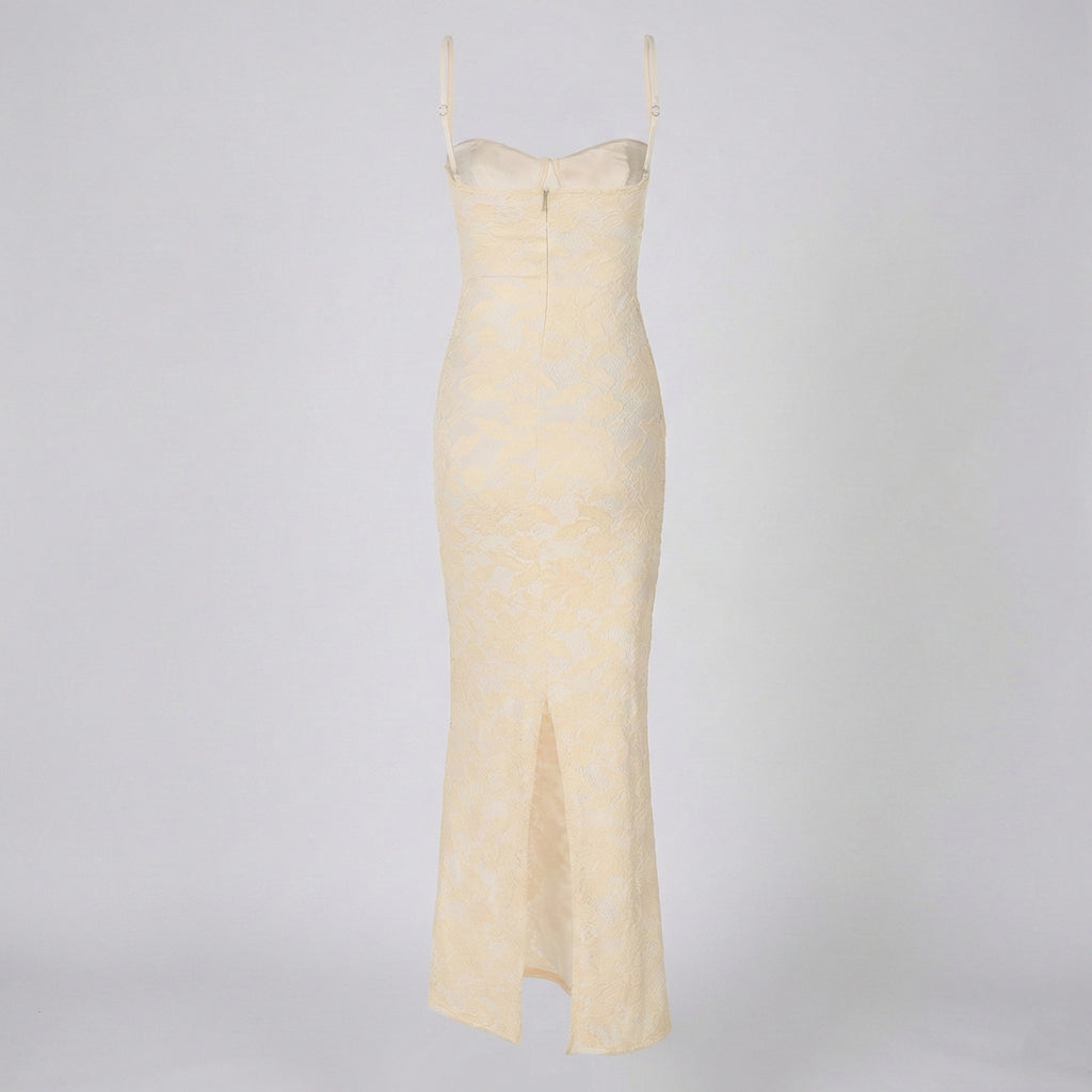 Cream-colored slip dress on a light gray background